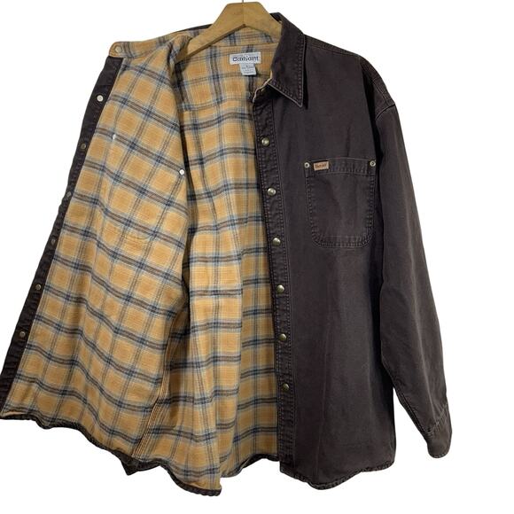Vintage Carhartt Shirt Jacket MEN’S SIZE L S96DKB Duck Canvas Flannel Lined EUC